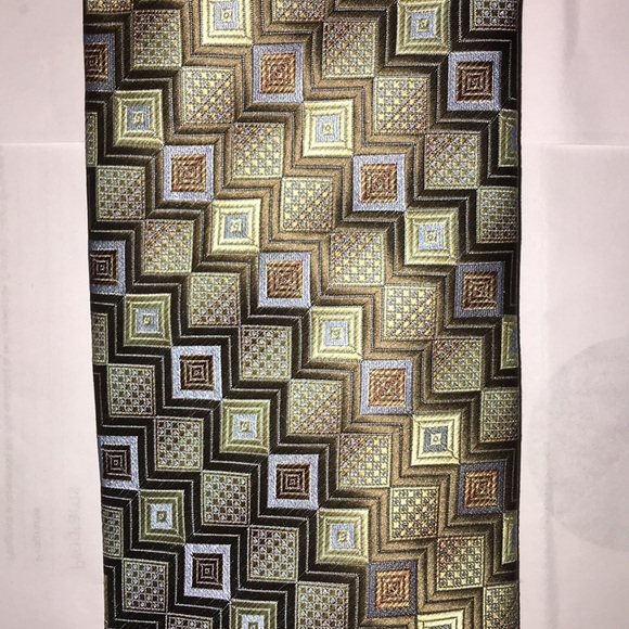 Bergamo New York Gray Blue Brown Cream Neck Tie - Picture 2 of 3